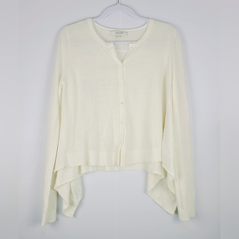 Dorothee Schumacher button-down wool asymmetrical cardigan, Sz XL (PTP 21.5") - Picture 1 of 8